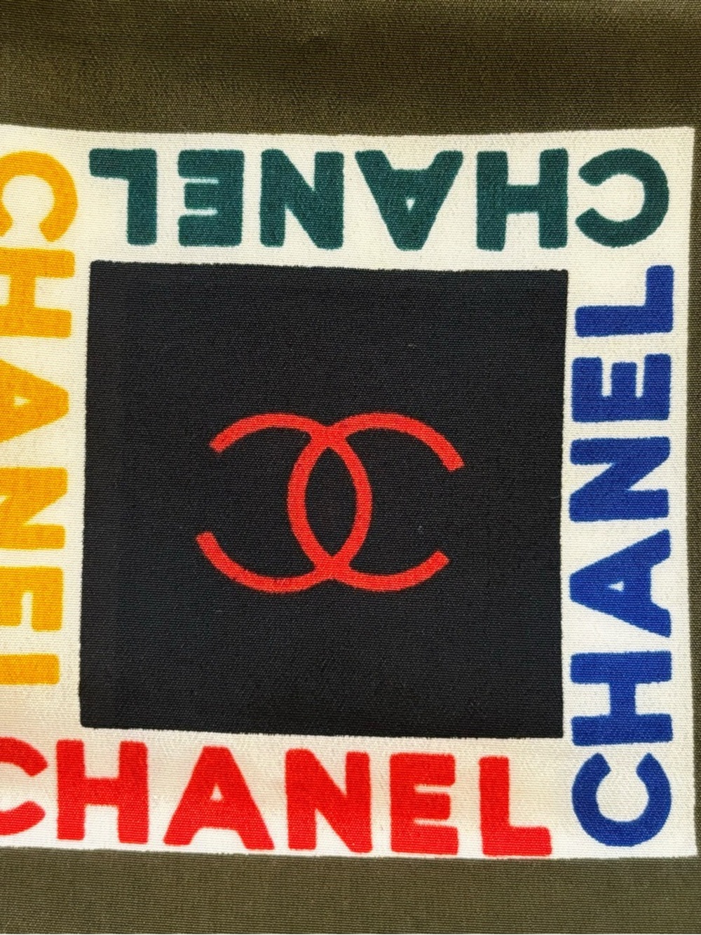 CHANEL Olive Green Scarf with Black and White Logo Panel - Picture 4 of 12